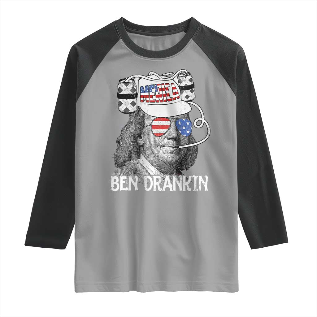 4th of July Ben Drankin Raglan Shirt Funny Benjamin Franklin USA Flag TS10 Sport Gray Black Print Your Wear