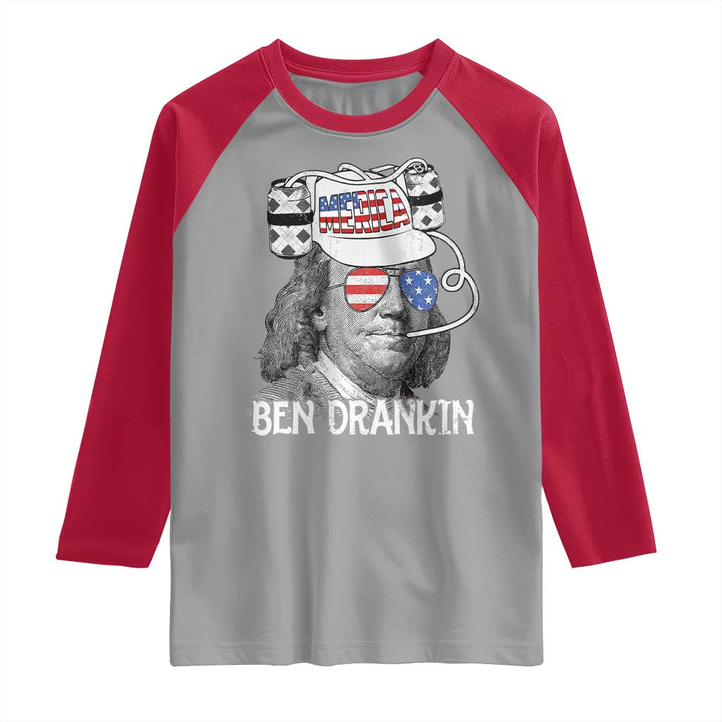 4th of July Ben Drankin Raglan Shirt Funny Benjamin Franklin USA Flag TS10 Sport Gray Red Print Your Wear