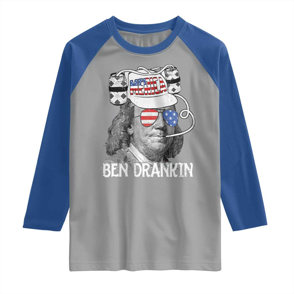 4th of July Ben Drankin Raglan Shirt Funny Benjamin Franklin USA Flag TS10 Sport Gray Royal Print Your Wear