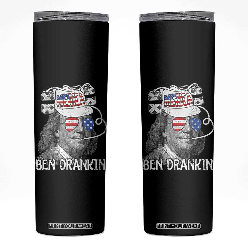 4th of July Ben Drankin Skinny Tumbler Funny Benjamin Franklin USA Flag TS10 Black Print Your Wear