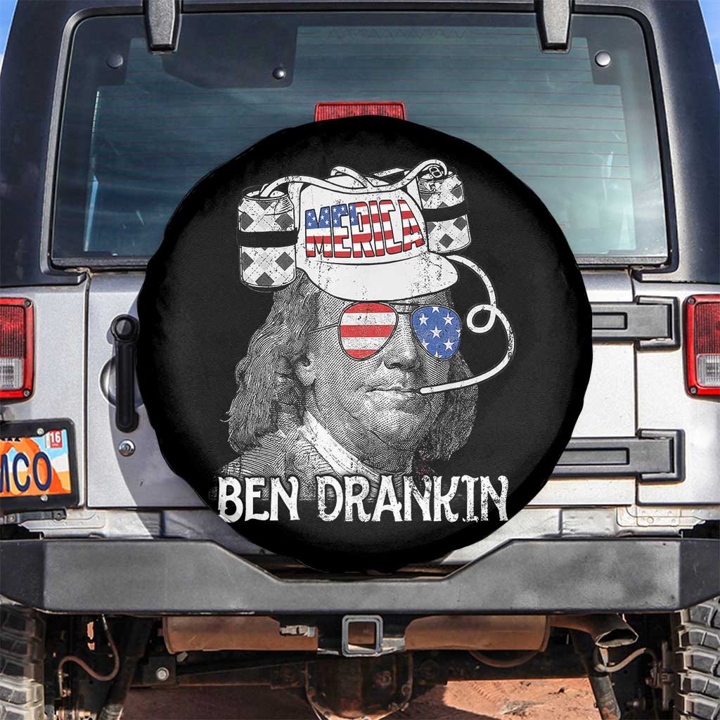4th of July Ben Drankin Spare Tire Cover Funny Benjamin Franklin USA Flag TS10 No hole Black Print Your Wear