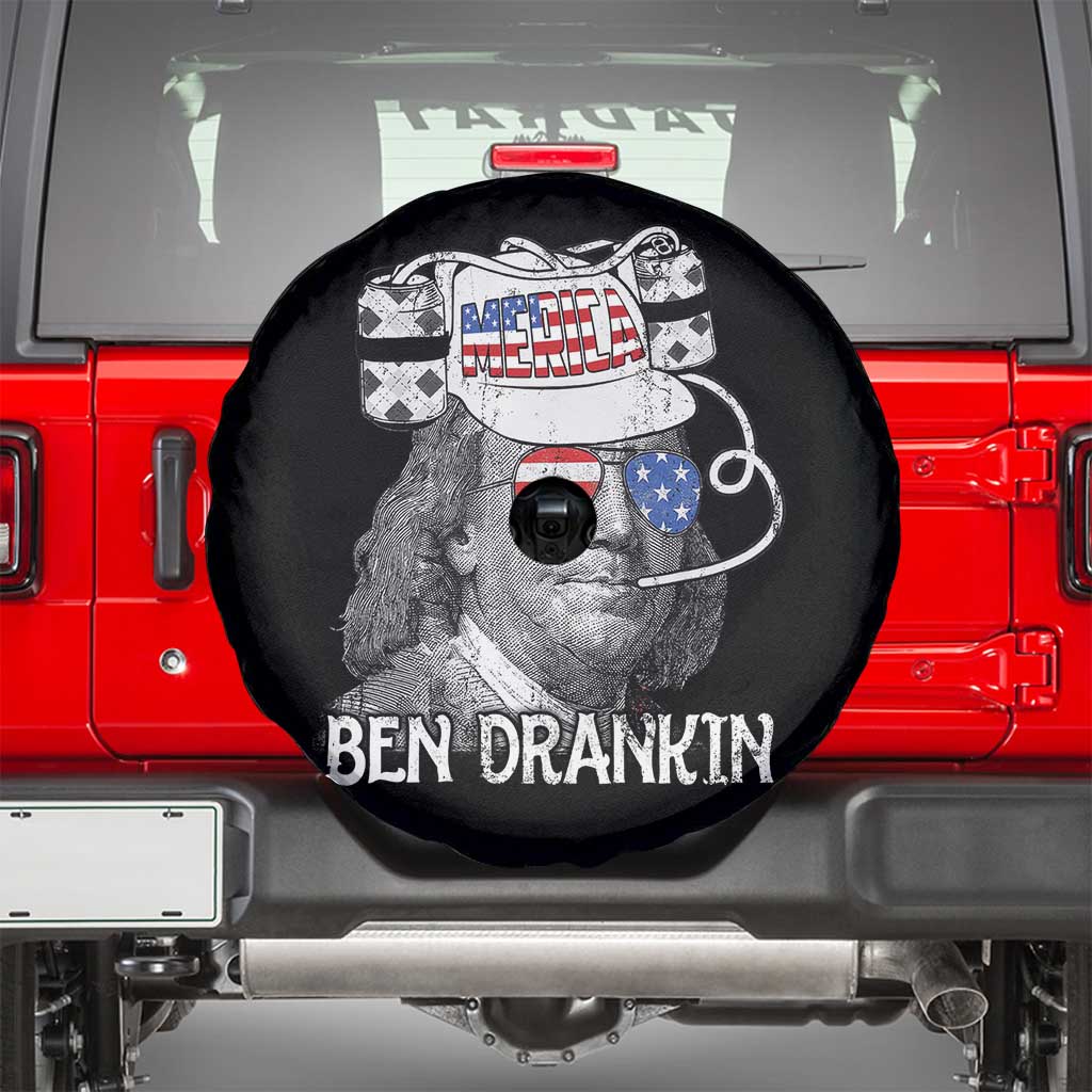 4th of July Ben Drankin Spare Tire Cover Funny Benjamin Franklin USA Flag TS10 Black Print Your Wear