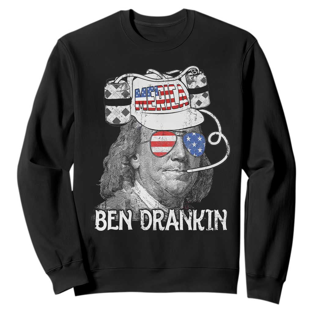 4th of July Ben Drankin Sweatshirt Funny Benjamin Franklin USA Flag TS10 Black Print Your Wear
