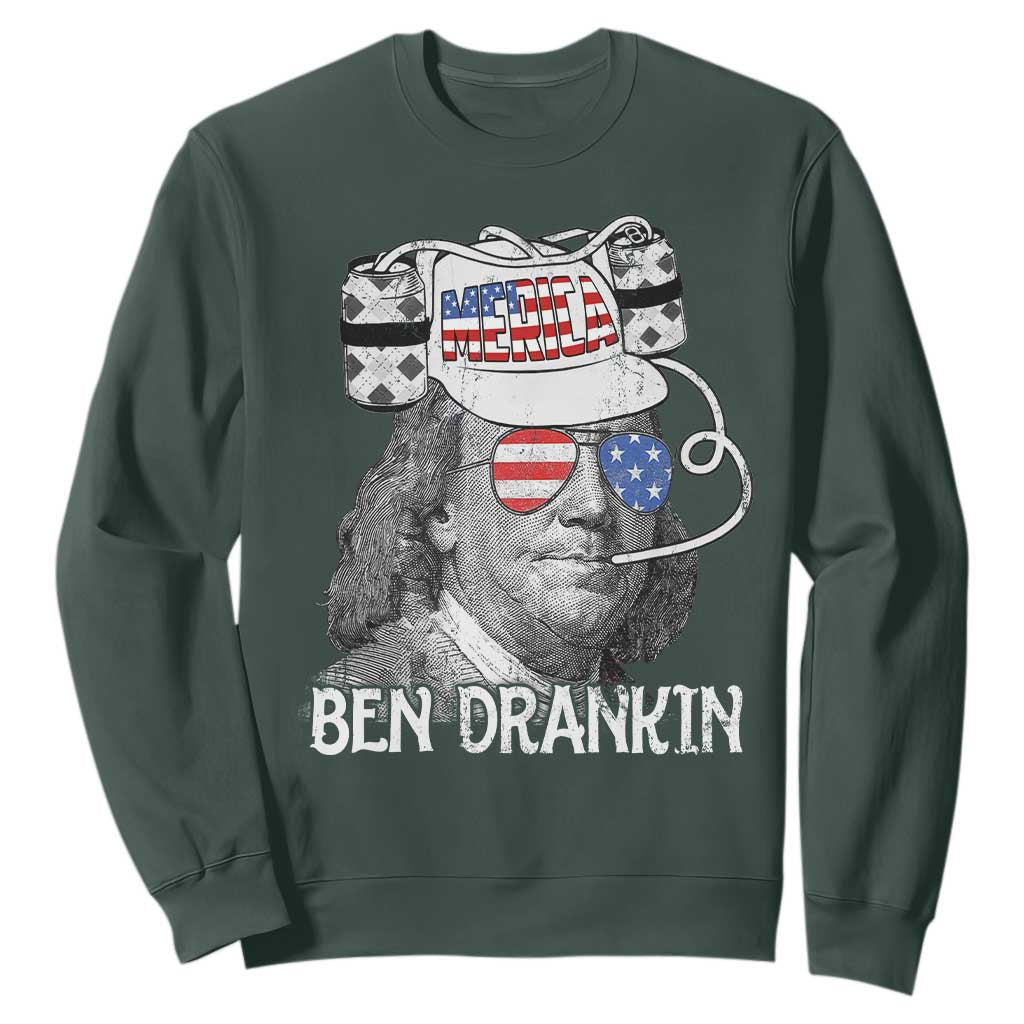 4th of July Ben Drankin Sweatshirt Funny Benjamin Franklin USA Flag TS10 Dark Forest Green Print Your Wear
