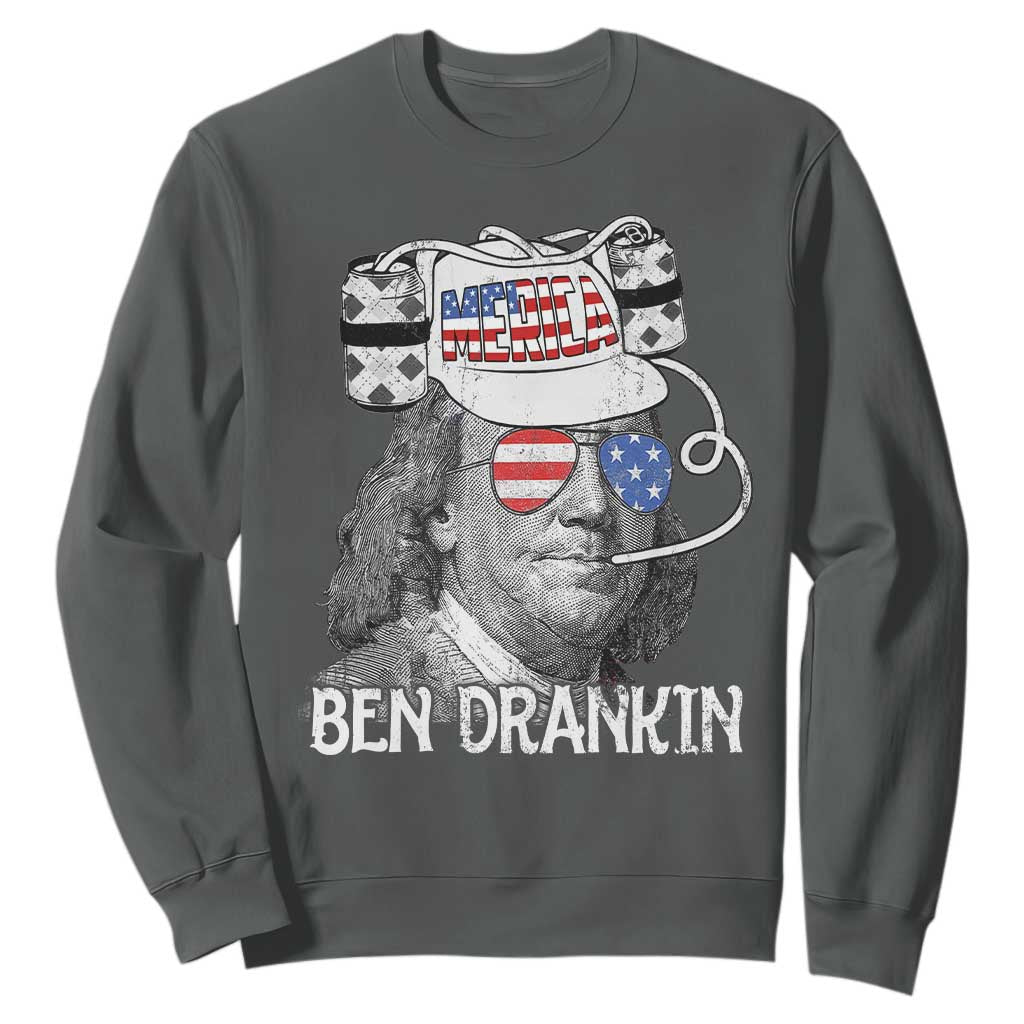 4th of July Ben Drankin Sweatshirt Funny Benjamin Franklin USA Flag TS10 Dark Heather Print Your Wear