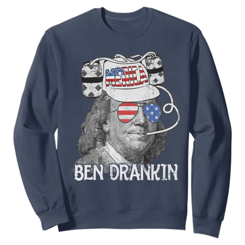 4th of July Ben Drankin Sweatshirt Funny Benjamin Franklin USA Flag TS10 Navy Print Your Wear