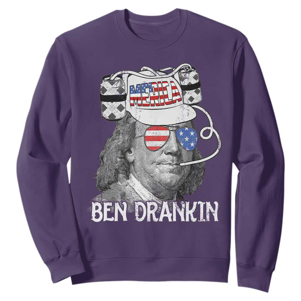 4th of July Ben Drankin Sweatshirt Funny Benjamin Franklin USA Flag TS10 Purple Print Your Wear