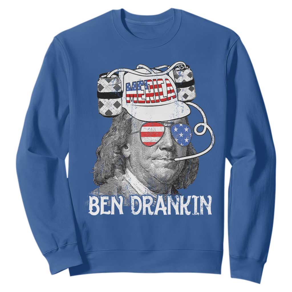 4th of July Ben Drankin Sweatshirt Funny Benjamin Franklin USA Flag TS10 Royal Blue Print Your Wear