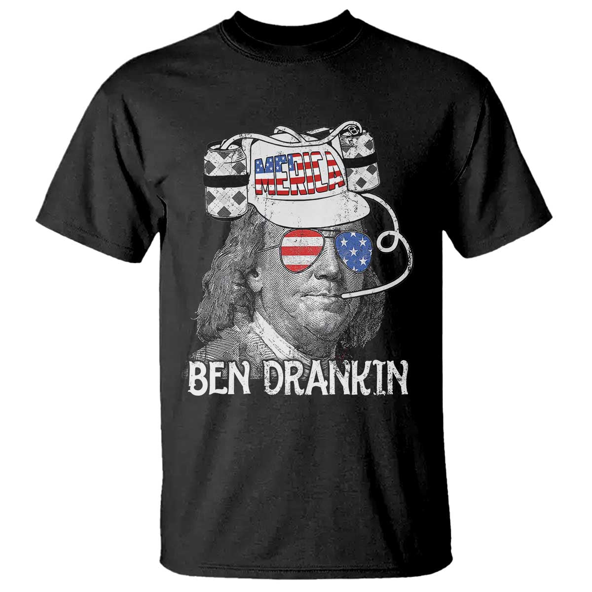 4th of July Ben Drankin T Shirt Funny Benjamin Franklin USA Flag TS10 Black Print Your Wear