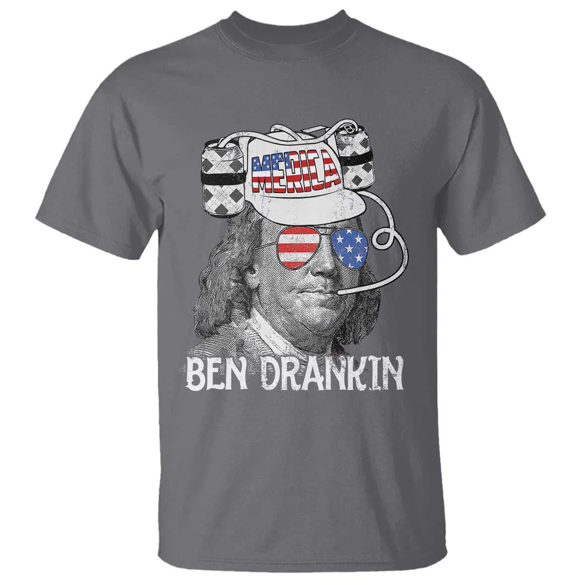 4th of July Ben Drankin T Shirt Funny Benjamin Franklin USA Flag TS10 Charcoal Print Your Wear