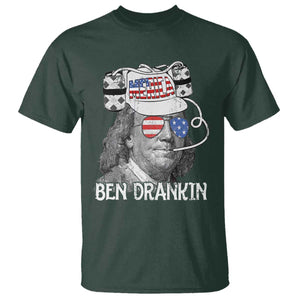4th of July Ben Drankin T Shirt Funny Benjamin Franklin USA Flag TS10 Dark Forest Green Print Your Wear