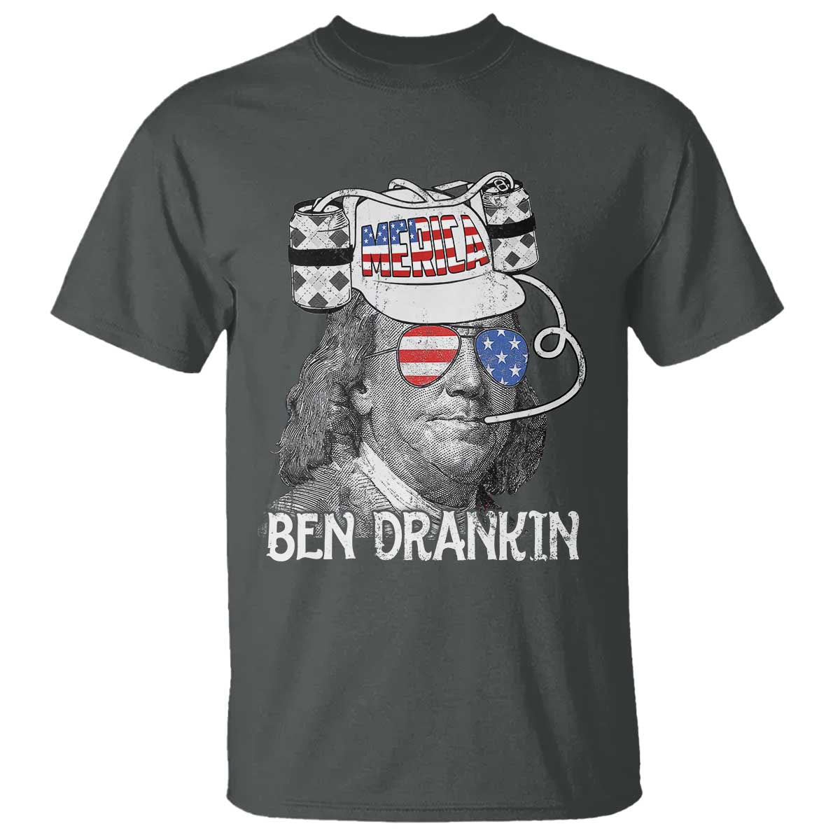 4th of July Ben Drankin T Shirt Funny Benjamin Franklin USA Flag TS10 Dark Heather Print Your Wear