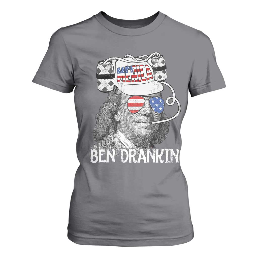 4th of July Ben Drankin T Shirt For Women Funny Benjamin Franklin USA Flag TS10 Charcoal Print Your Wear