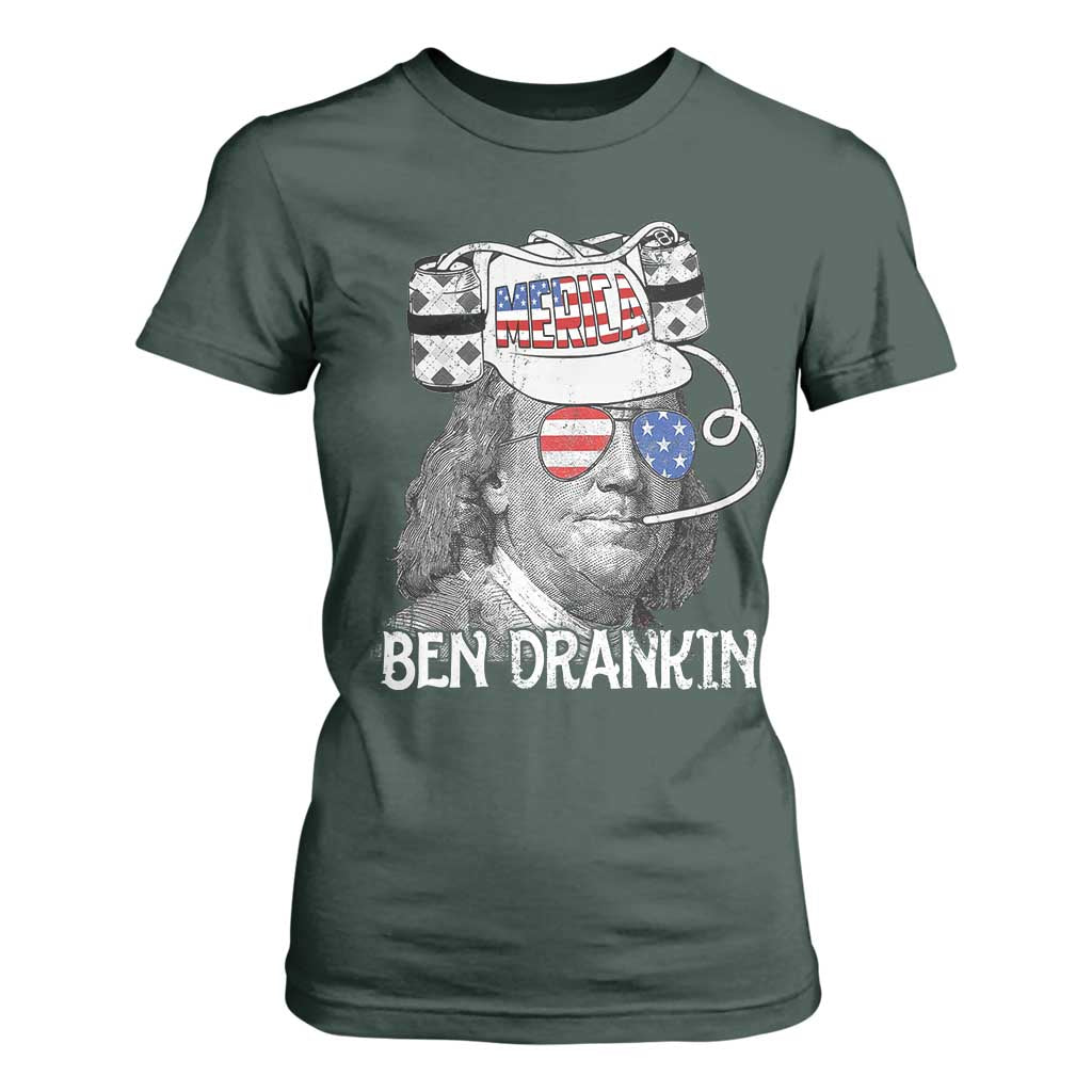 4th of July Ben Drankin T Shirt For Women Funny Benjamin Franklin USA Flag TS10 Dark Forest Green Print Your Wear