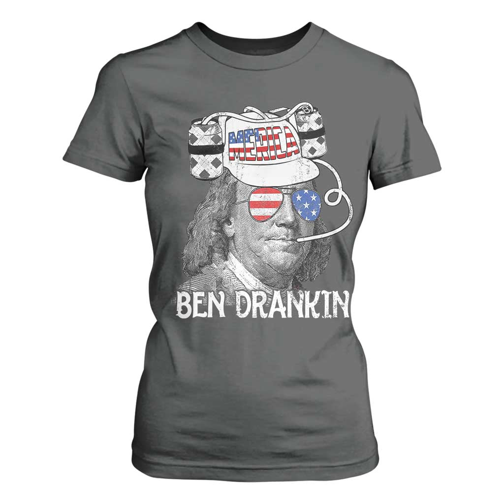 4th of July Ben Drankin T Shirt For Women Funny Benjamin Franklin USA Flag TS10 Dark Heather Print Your Wear