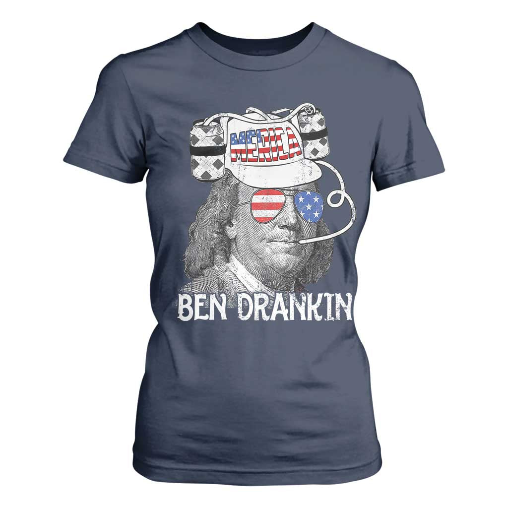 4th of July Ben Drankin T Shirt For Women Funny Benjamin Franklin USA Flag TS10 Navy Print Your Wear