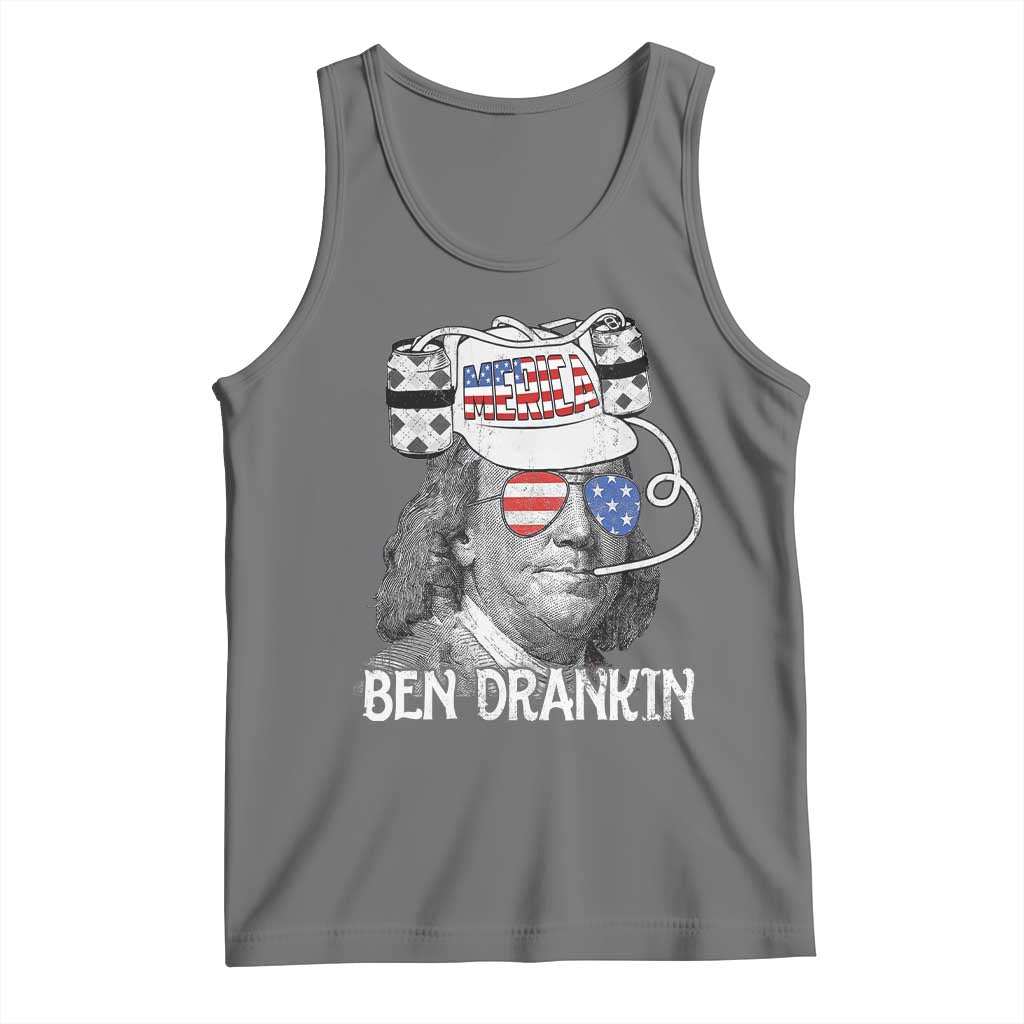 4th of July Ben Drankin Tank Top Funny Benjamin Franklin USA Flag TS10 Black Heather Print Your Wear