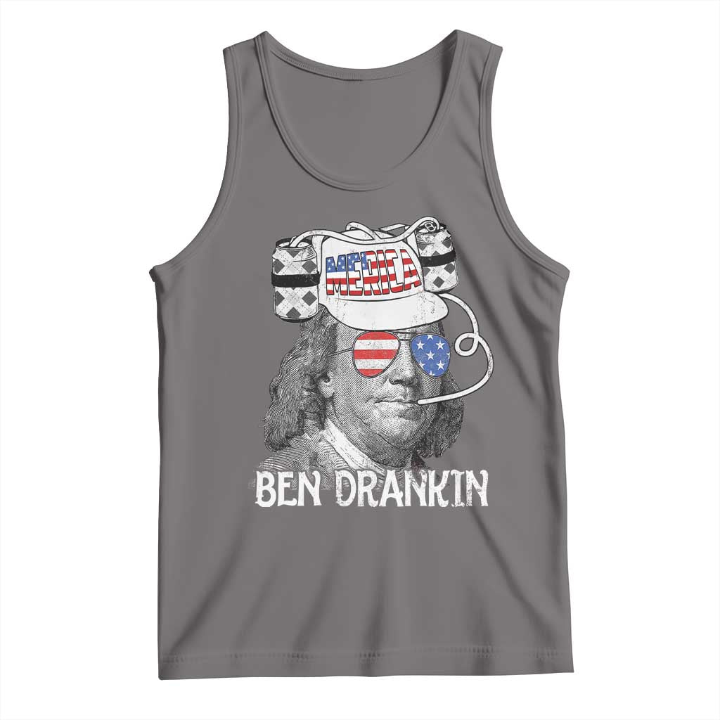 4th of July Ben Drankin Tank Top Funny Benjamin Franklin USA Flag TS10 Deep Heather Print Your Wear