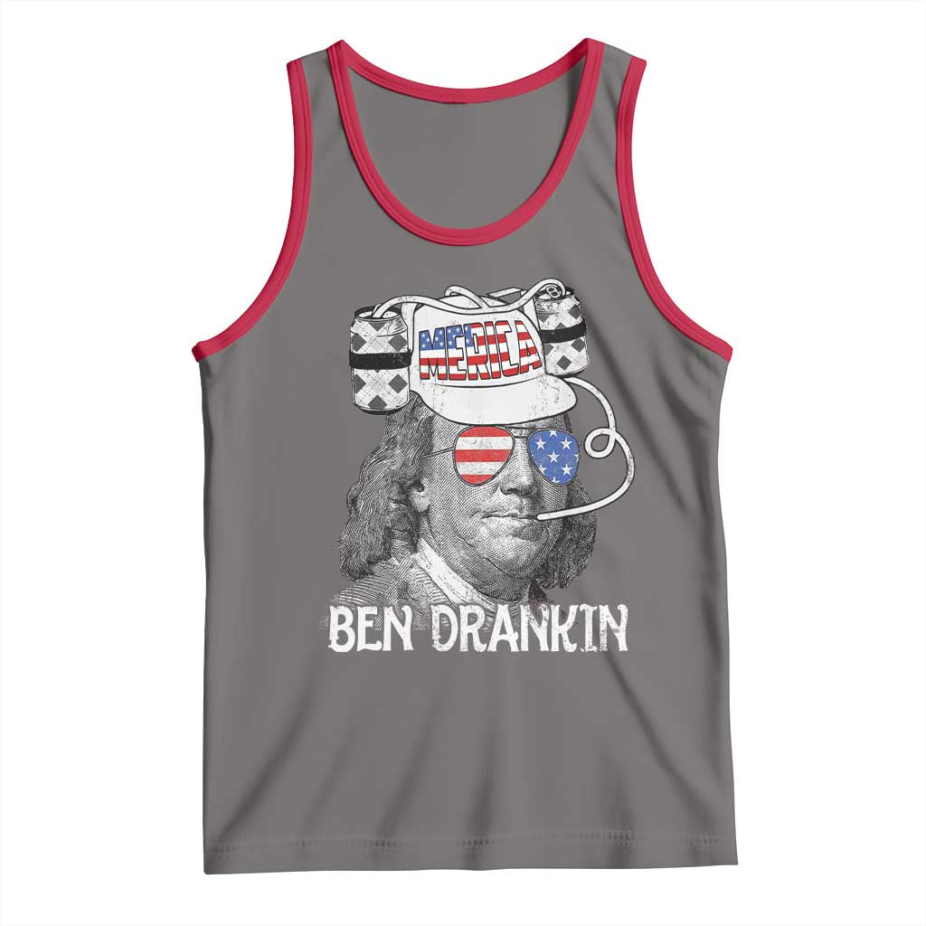 4th of July Ben Drankin Tank Top Funny Benjamin Franklin USA Flag TS10 Deep Heather Red Print Your Wear
