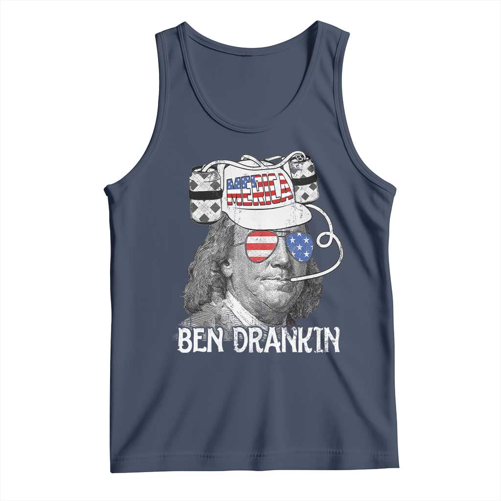 4th of July Ben Drankin Tank Top Funny Benjamin Franklin USA Flag TS10 Navy Print Your Wear