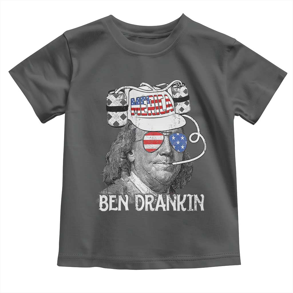 4th of July Ben Drankin Toddler T Shirt Funny Benjamin Franklin USA Flag TS10 Dark Heather Print Your Wear