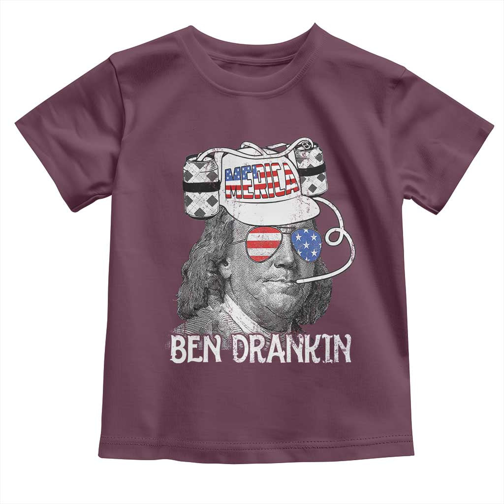 4th of July Ben Drankin Toddler T Shirt Funny Benjamin Franklin USA Flag TS10 Maroon Print Your Wear
