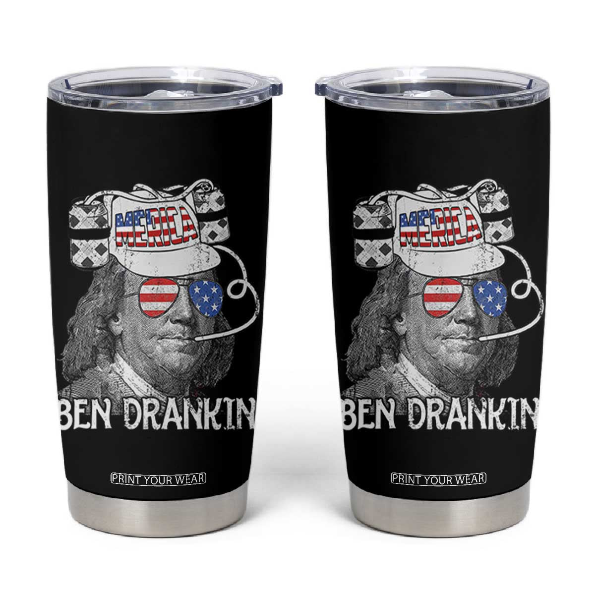4th of July Ben Drankin Tumbler Cup Funny Benjamin Franklin USA Flag TS10 Black Print Your Wear