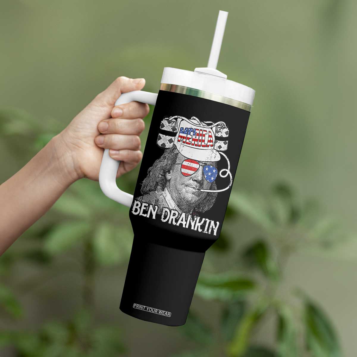 4th of July Ben Drankin Tumbler With Handle Funny Benjamin Franklin USA Flag TS10 Print Your Wear
