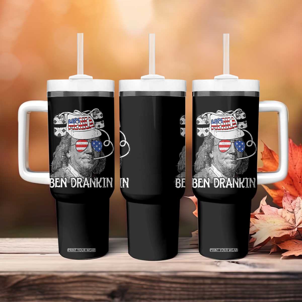 4th of July Ben Drankin Tumbler With Handle Funny Benjamin Franklin USA Flag TS10 Print Your Wear