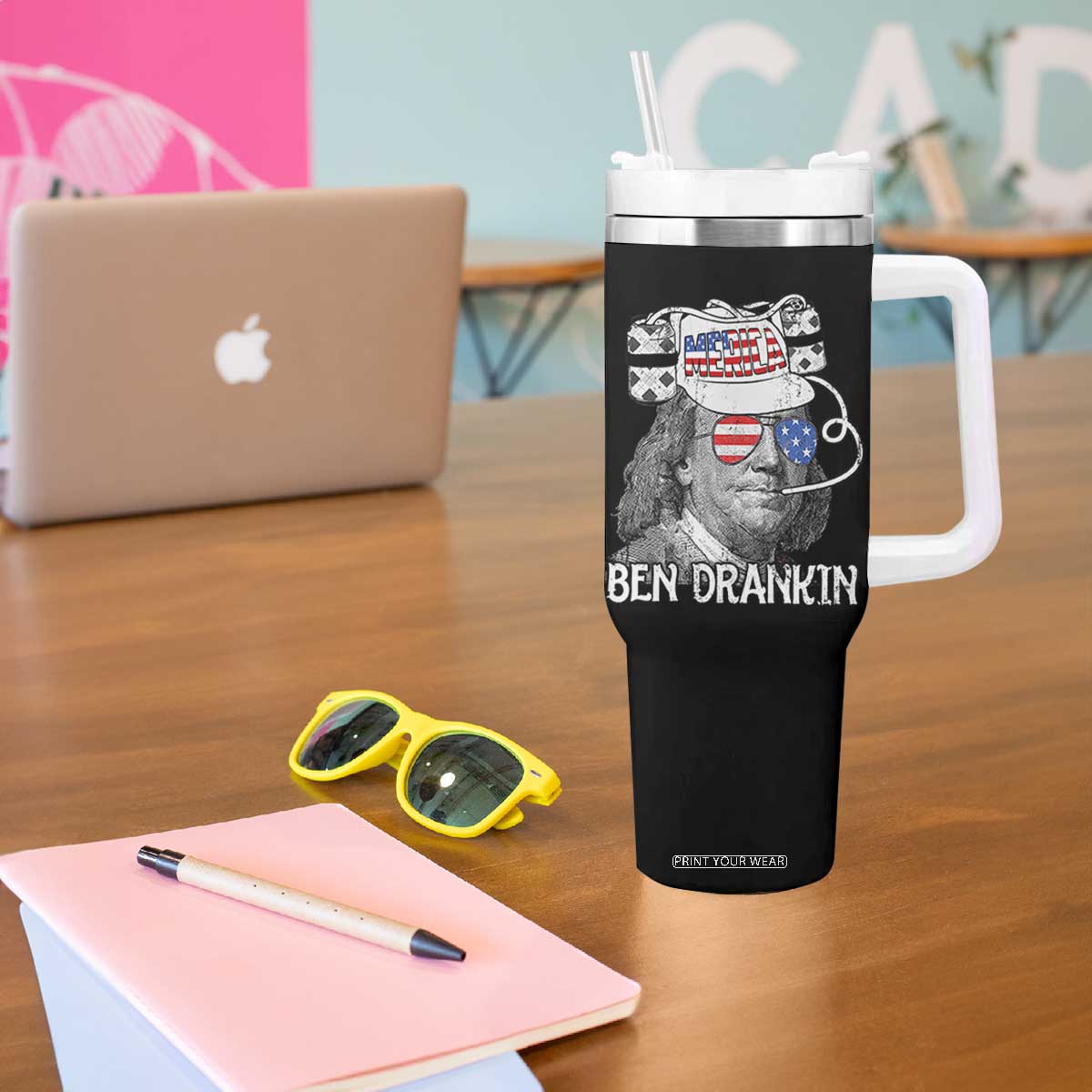 4th of July Ben Drankin Tumbler With Handle Funny Benjamin Franklin USA Flag TS10 Print Your Wear