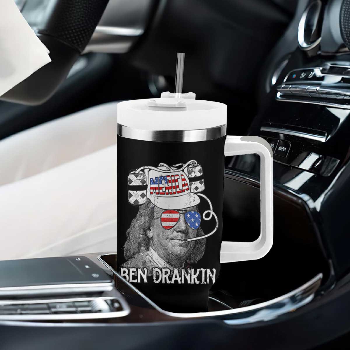 4th of July Ben Drankin Tumbler With Handle Funny Benjamin Franklin USA Flag TS10 Print Your Wear