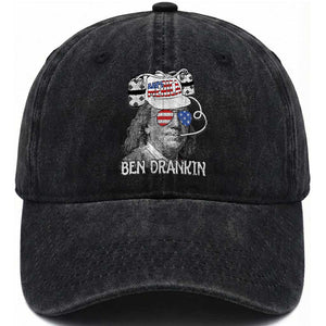 4th of July Ben Drankin Washed Cotton Baseball Cap Funny Benjamin Franklin USA Flag TS10 Washed Cap Universal Fit Black Print Your Wear