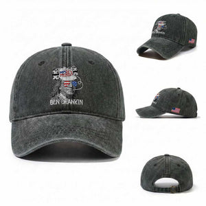 4th of July Ben Drankin Washed Cotton Baseball Cap Funny Benjamin Franklin USA Flag TS10 Washed Cap Universal Fit Dark Green Print Your Wear