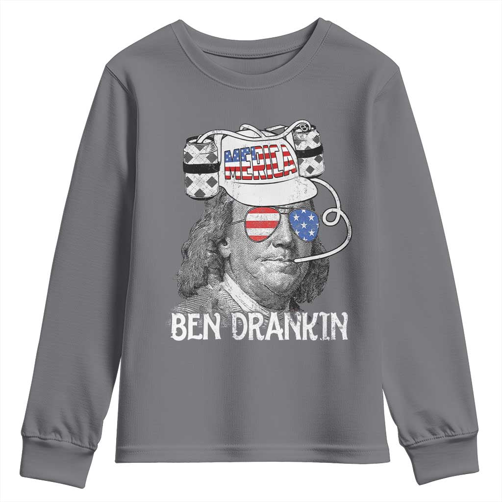 4th of July Ben Drankin Youth Sweatshirt Funny Benjamin Franklin USA Flag TS10 Charcoal Print Your Wear