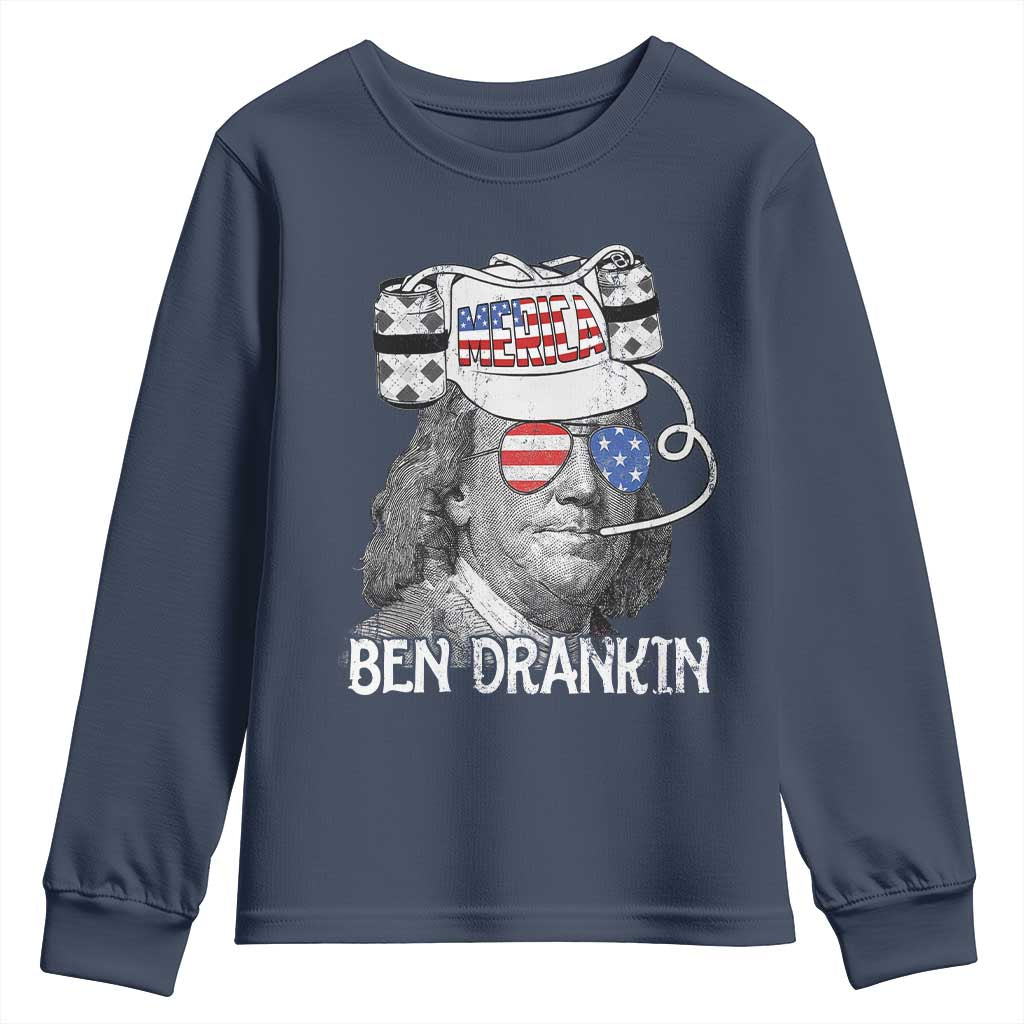 4th of July Ben Drankin Youth Sweatshirt Funny Benjamin Franklin USA Flag TS10 Navy Print Your Wear