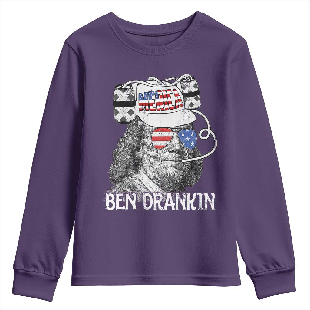 4th of July Ben Drankin Youth Sweatshirt Funny Benjamin Franklin USA Flag TS10 Purple Print Your Wear