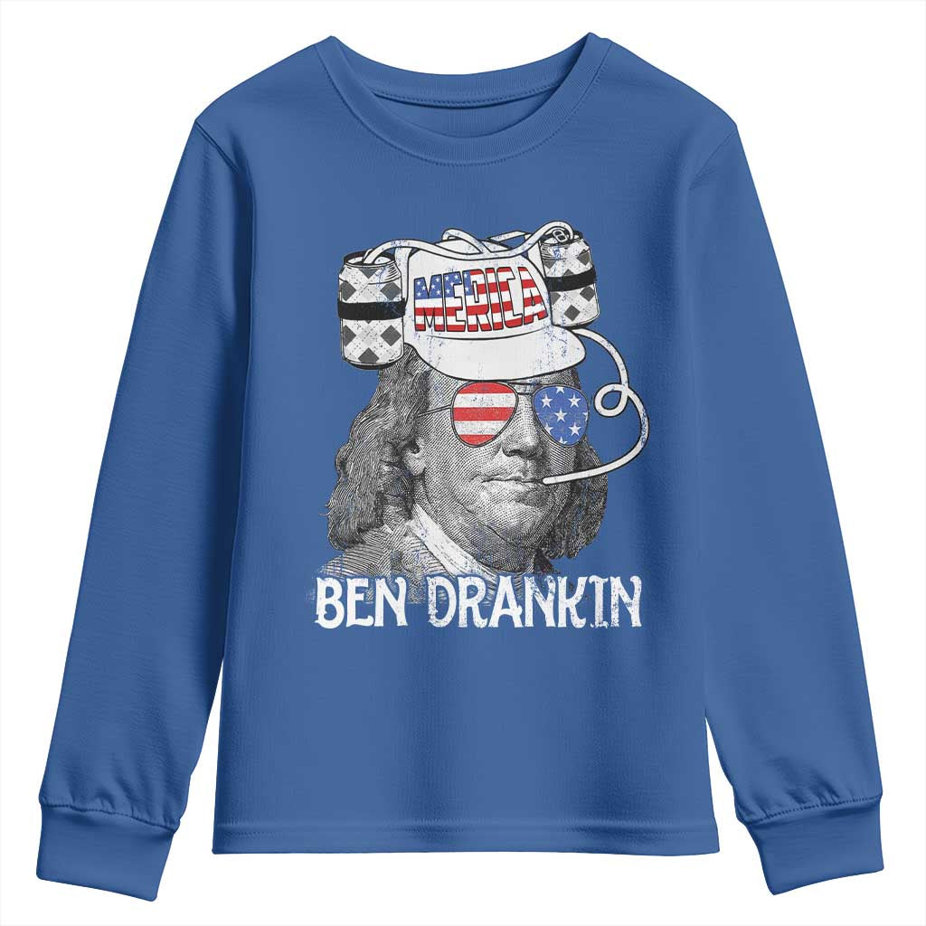 4th of July Ben Drankin Youth Sweatshirt Funny Benjamin Franklin USA Flag TS10 Royal Blue Print Your Wear