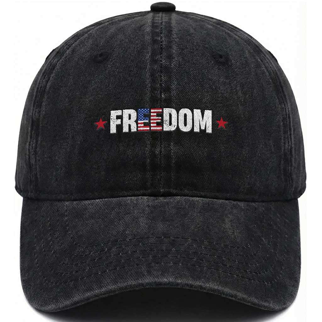 Patriotic Washed Cotton Baseball Cap Freedom American Flag 4th of July TS10 Washed Cap Universal Fit Black Print Your Wear