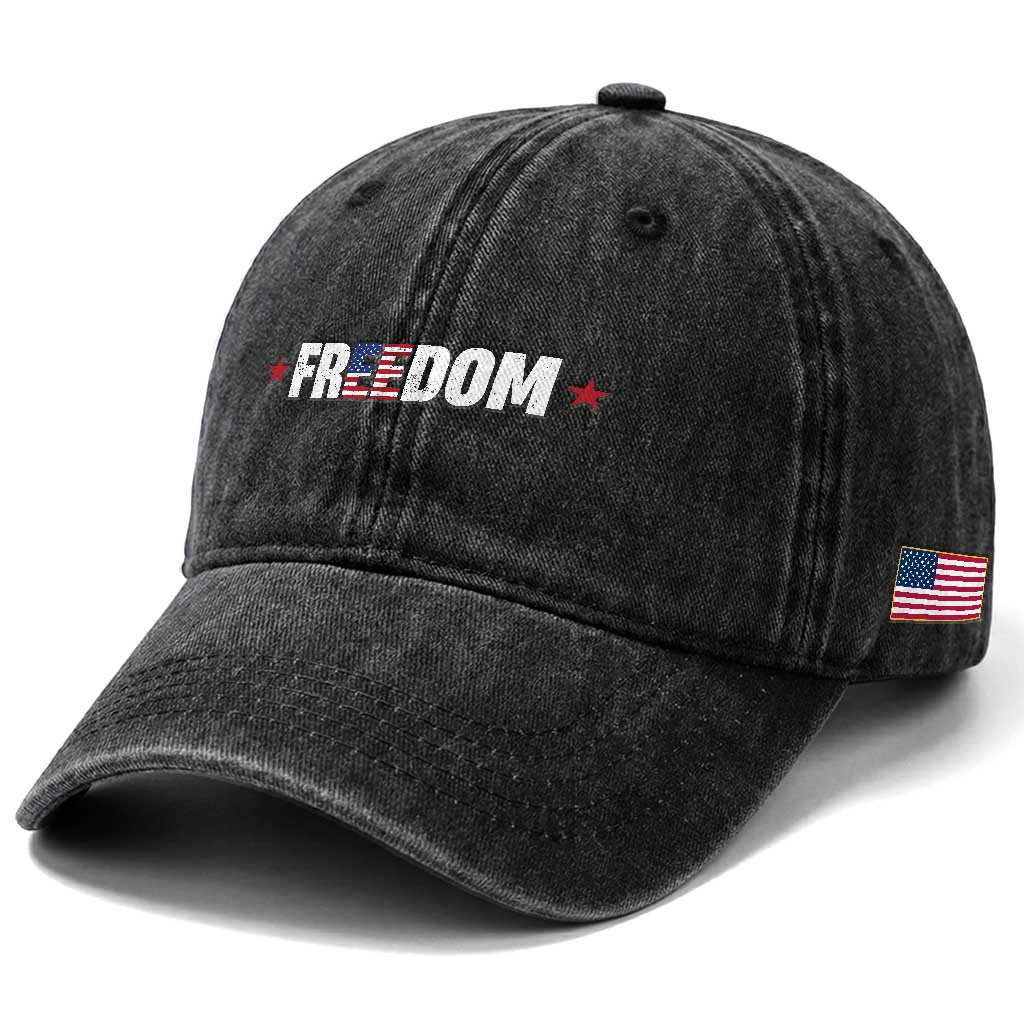 Patriotic Washed Cotton Baseball Cap Freedom American Flag 4th of July TS10 Print Your Wear