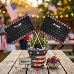 Freedom American Flag 4th of July Patriotic Handheld Flag TS10 Distressed 8.2" × 5.5" Black Red Print Your Wear