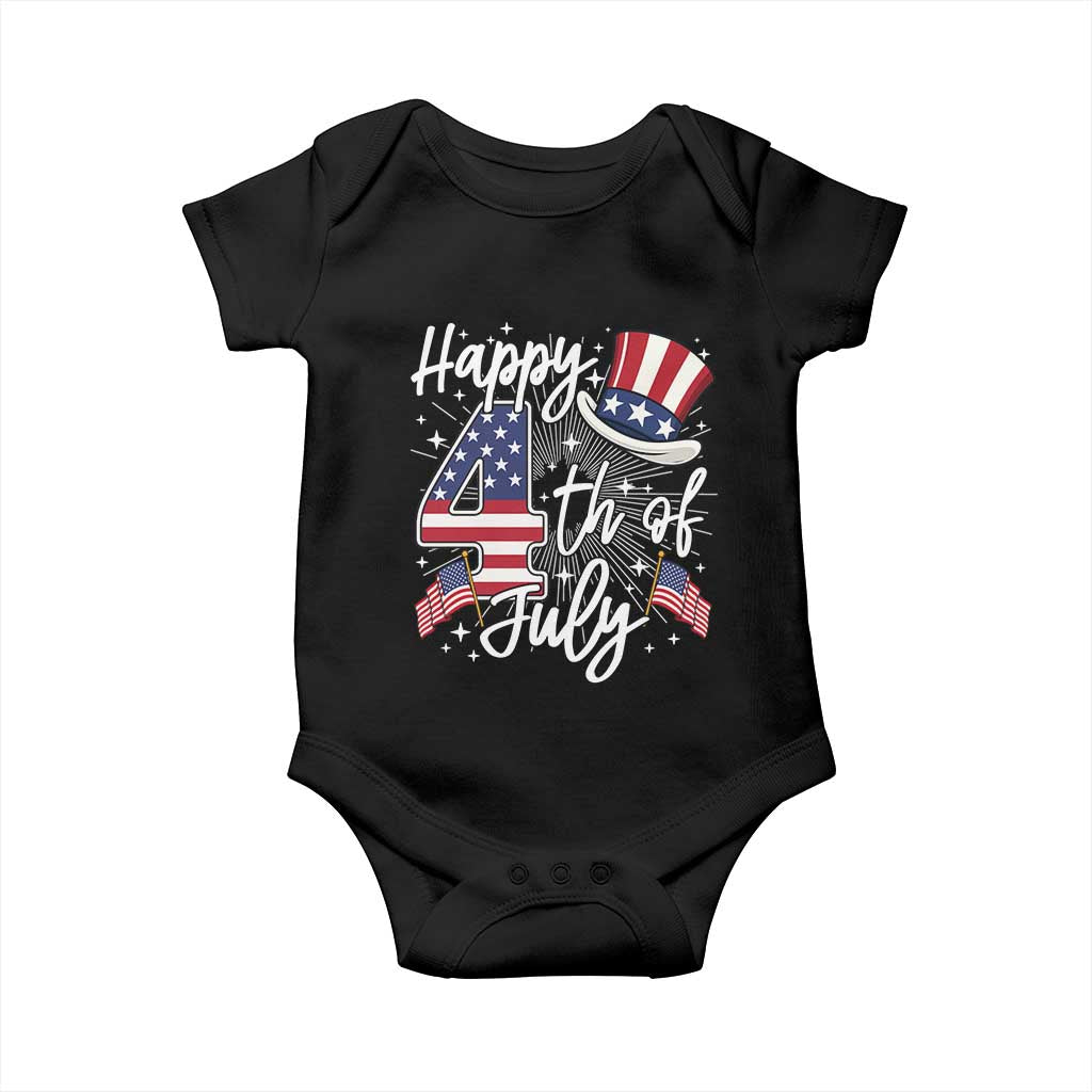 Happy 4th Of July Baby Onesie Patriotic American Flag USA TS10 Black Print Your Wear