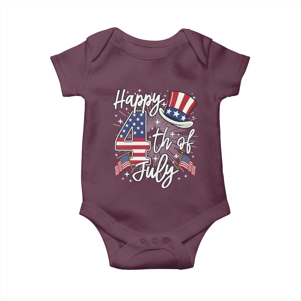 Happy 4th Of July Baby Onesie Patriotic American Flag USA TS10 Maroon Print Your Wear