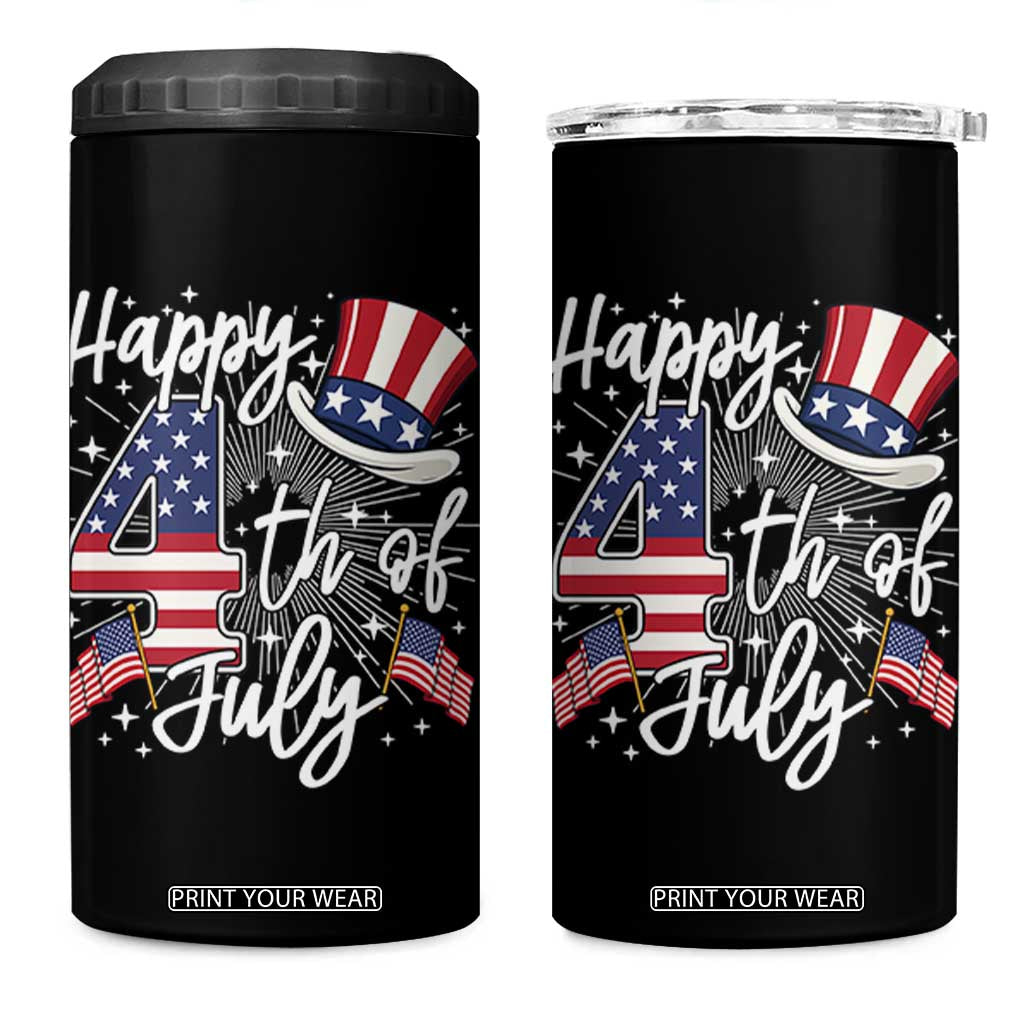 Happy 4th Of July 4 in 1 Can Cooler Tumbler Patriotic American Flag USA TS10 One Size: 16 oz Black Print Your Wear
