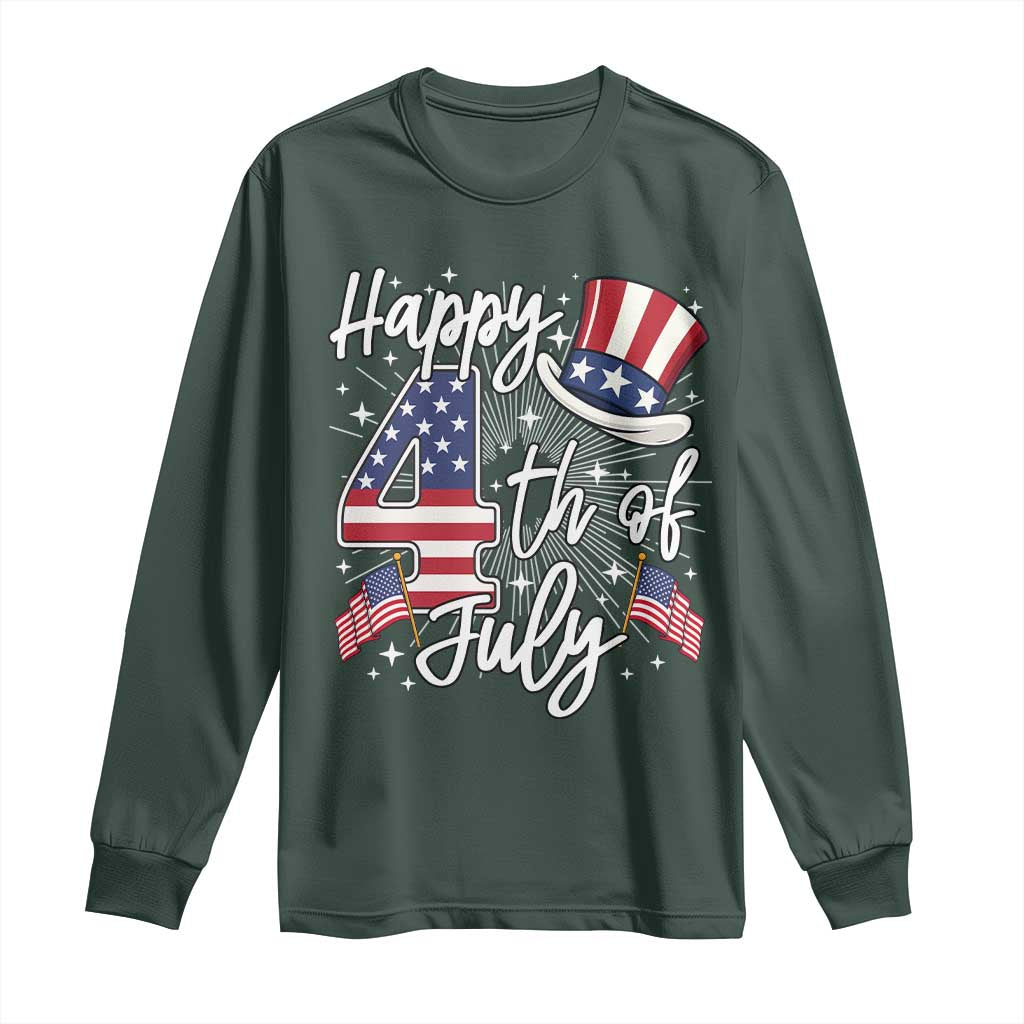 Happy 4th Of July Long Sleeve Shirt Patriotic American Flag USA TS10 Dark Forest Green Print Your Wear