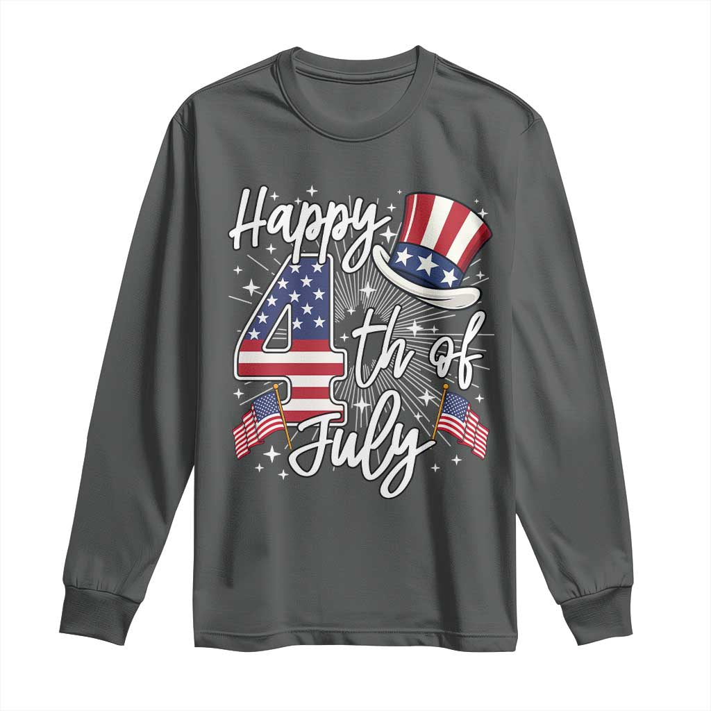 Happy 4th Of July Long Sleeve Shirt Patriotic American Flag USA TS10 Dark Heather Print Your Wear