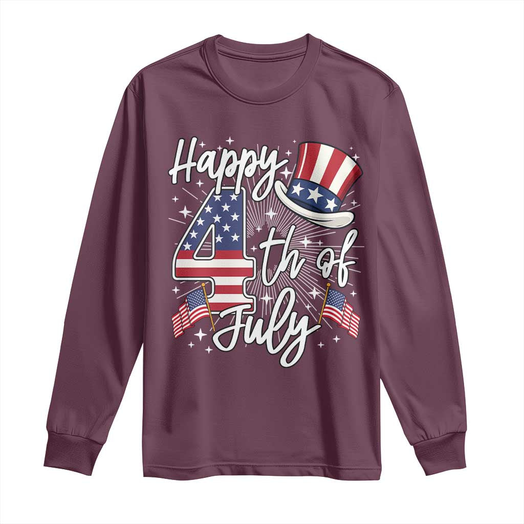 Happy 4th Of July Long Sleeve Shirt Patriotic American Flag USA TS10 Maroon Print Your Wear