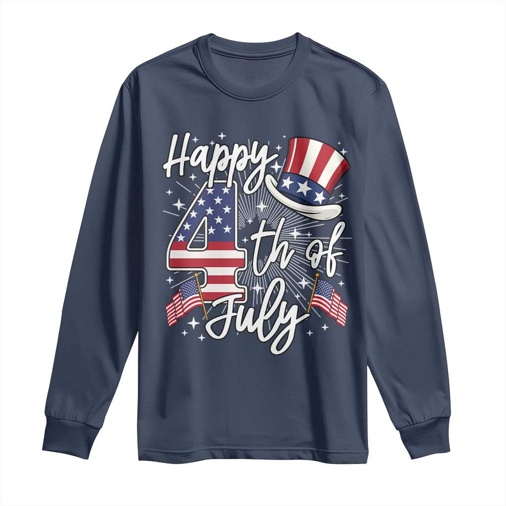 Happy 4th Of July Long Sleeve Shirt Patriotic American Flag USA TS10 Navy Print Your Wear