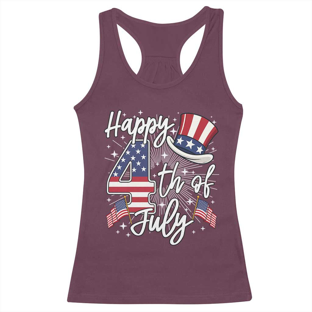 Happy 4th Of July Racerback Tank Top Patriotic American Flag USA TS10 Maroon Print Your Wear
