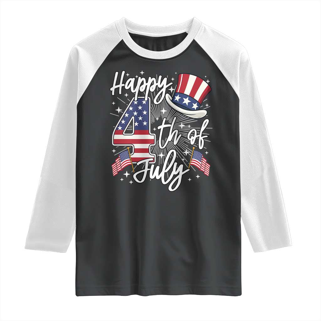 Happy 4th Of July Raglan Shirt Patriotic American Flag USA TS10 Black White Print Your Wear