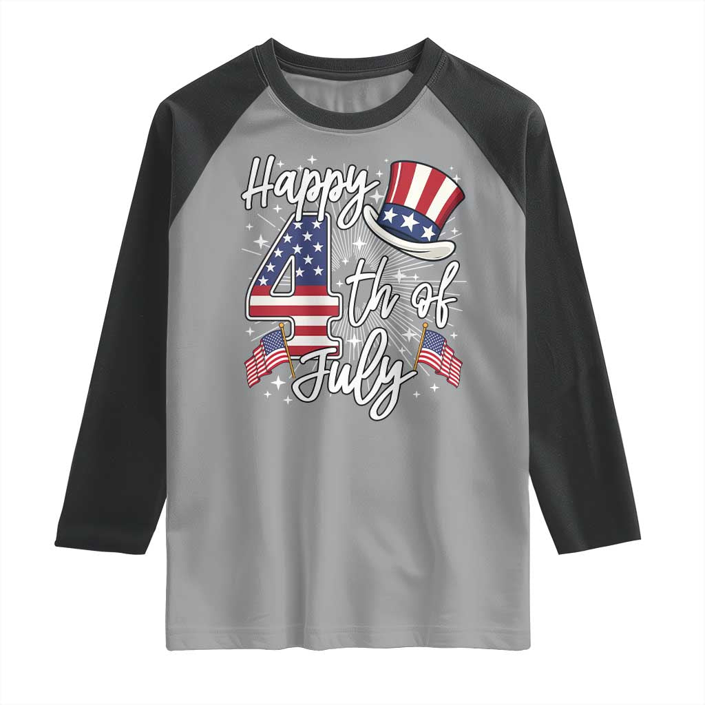 Happy 4th Of July Raglan Shirt Patriotic American Flag USA TS10 Sport Gray Black Print Your Wear